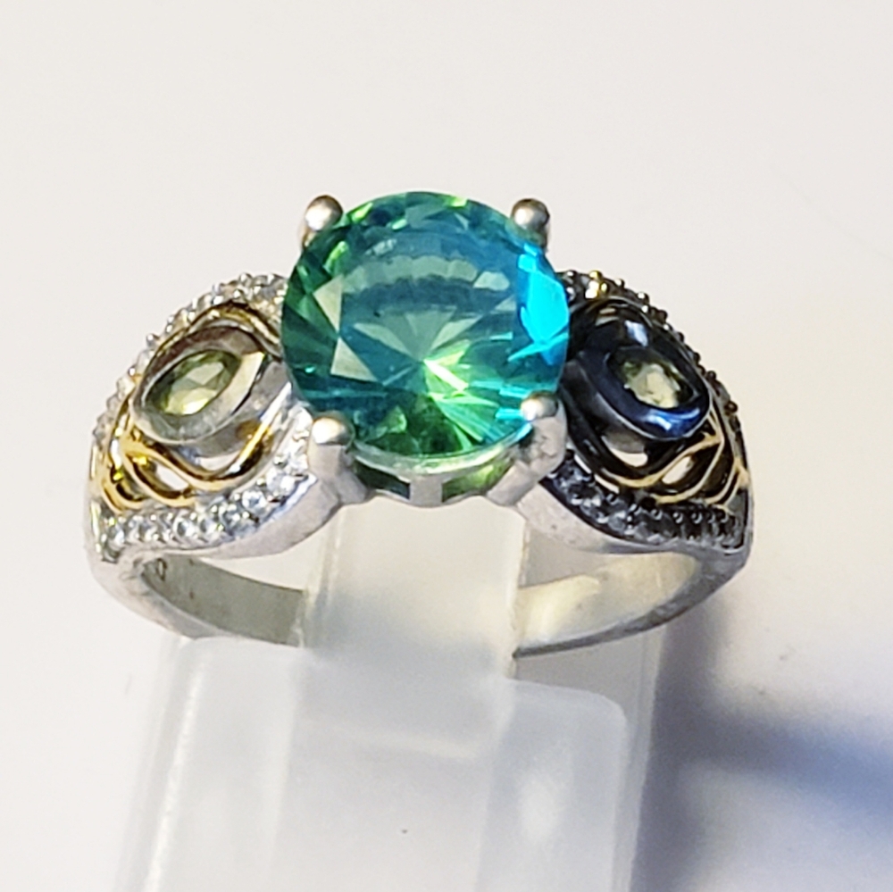 NWOT Peacock Quartz  and Multi Gemstone 2.50 ctw Peacock Feather Ring